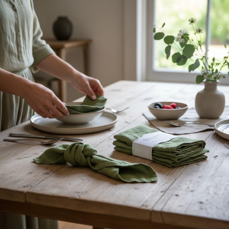 Eight Owls Linen Napkins â€“100% French Flax â€“ Stonewashed Pure Linen Cloth Napkins - Size 18 Inch x 18 Inch â€“ Set of 4 (Pepper Green) - Image 2